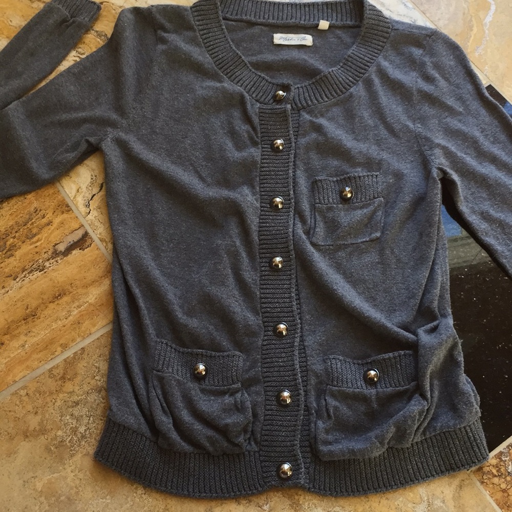 Martin + Osa Supersoft gray cardigan/ ribbed trim